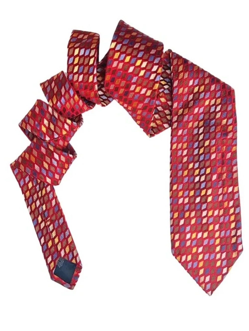 Talbots Mens Necktie Hand Made Sheen Ombre Effect Silk Geometric Cubes Embossed